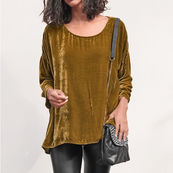 CP Shades Sibella Tunic Top Velvet Size Medium Gold Brown 3/4 Sleeve Shirt - Picture 1 of 7